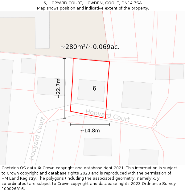 6, HOPYARD COURT, HOWDEN, GOOLE, DN14 7SA: Plot and title map