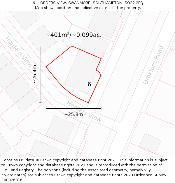 6, HORDERS VIEW, SWANMORE, SOUTHAMPTON, SO32 2FQ: Plot and title map