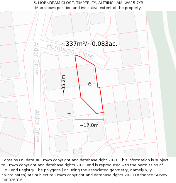 6, HORNBEAM CLOSE, TIMPERLEY, ALTRINCHAM, WA15 7YR: Plot and title map