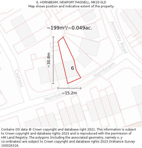 6, HORNBEAM, NEWPORT PAGNELL, MK16 0LD: Plot and title map