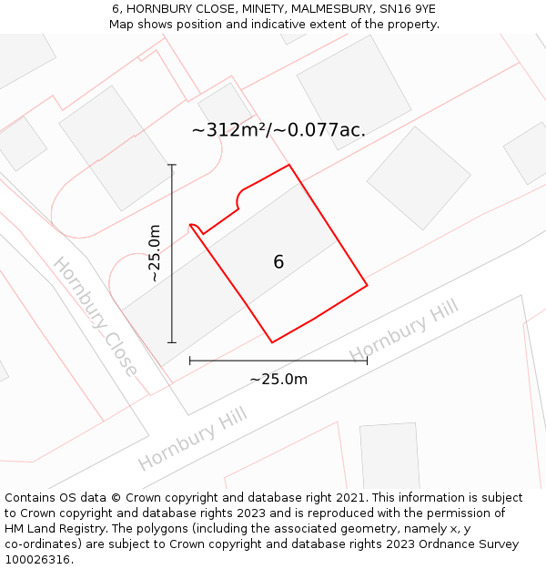 6, HORNBURY CLOSE, MINETY, MALMESBURY, SN16 9YE: Plot and title map