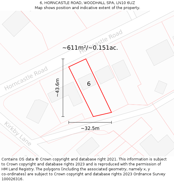 6, HORNCASTLE ROAD, WOODHALL SPA, LN10 6UZ: Plot and title map
