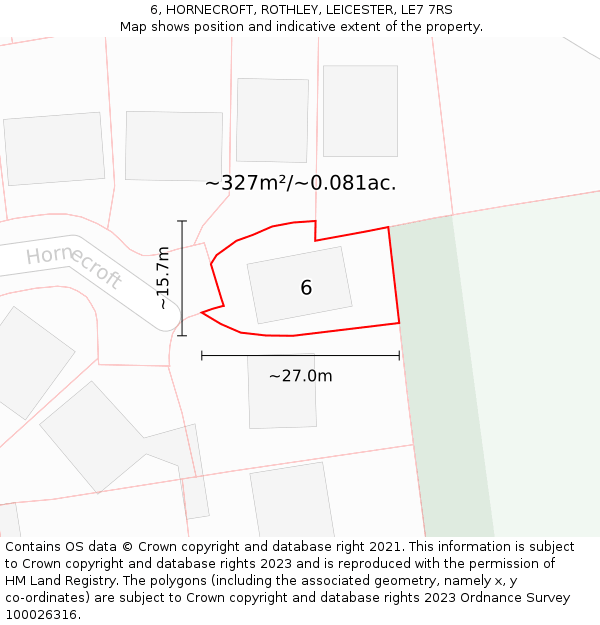 6, HORNECROFT, ROTHLEY, LEICESTER, LE7 7RS: Plot and title map
