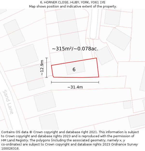 6, HORNER CLOSE, HUBY, YORK, YO61 1YE: Plot and title map