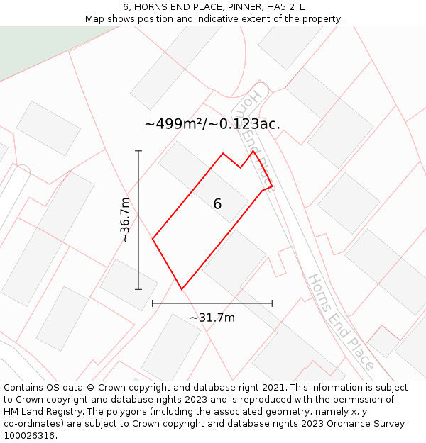 6, HORNS END PLACE, PINNER, HA5 2TL: Plot and title map