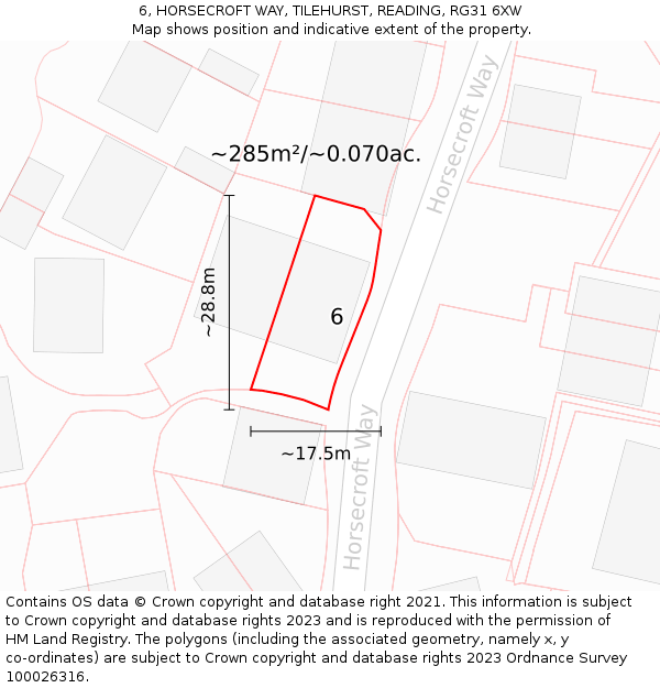 6, HORSECROFT WAY, TILEHURST, READING, RG31 6XW: Plot and title map