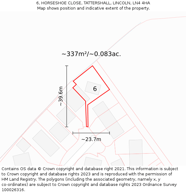 6, HORSESHOE CLOSE, TATTERSHALL, LINCOLN, LN4 4HA: Plot and title map