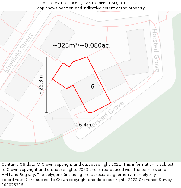 6, HORSTED GROVE, EAST GRINSTEAD, RH19 1RD: Plot and title map