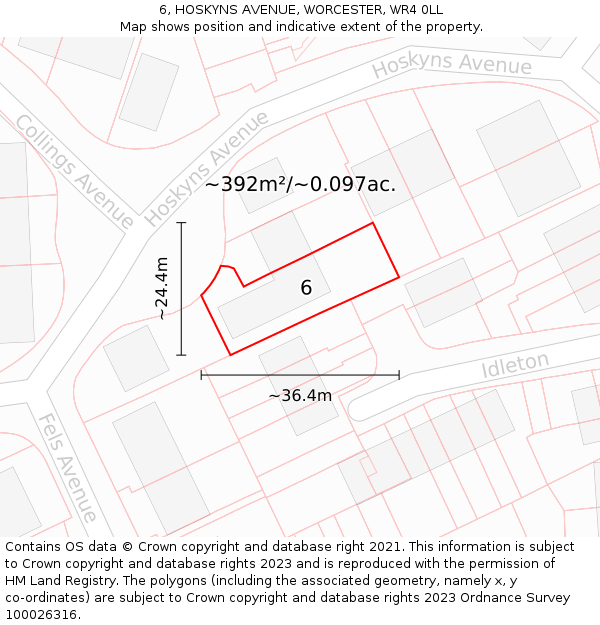 6, HOSKYNS AVENUE, WORCESTER, WR4 0LL: Plot and title map