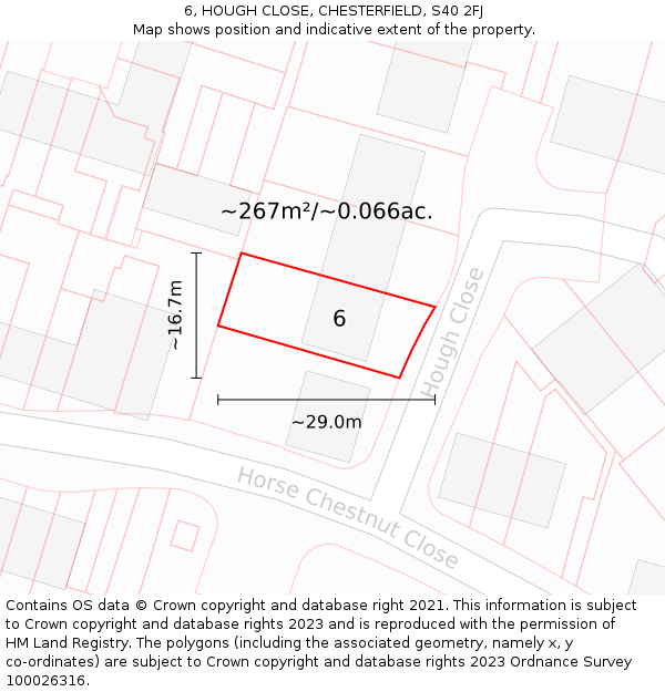 6, HOUGH CLOSE, CHESTERFIELD, S40 2FJ: Plot and title map