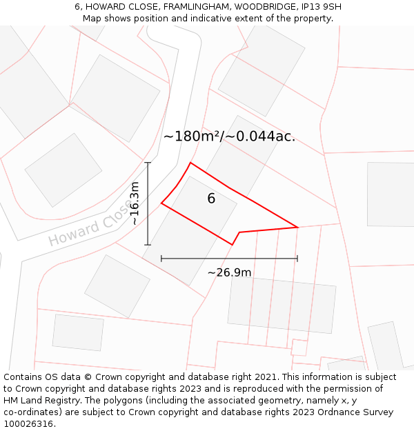 6, HOWARD CLOSE, FRAMLINGHAM, WOODBRIDGE, IP13 9SH: Plot and title map