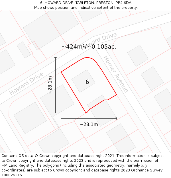 6, HOWARD DRIVE, TARLETON, PRESTON, PR4 6DA: Plot and title map