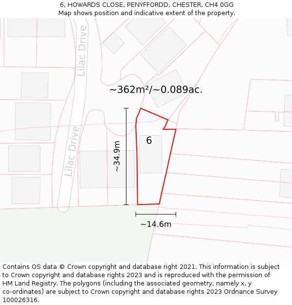 6, HOWARDS CLOSE, PENYFFORDD, CHESTER, CH4 0GG: Plot and title map