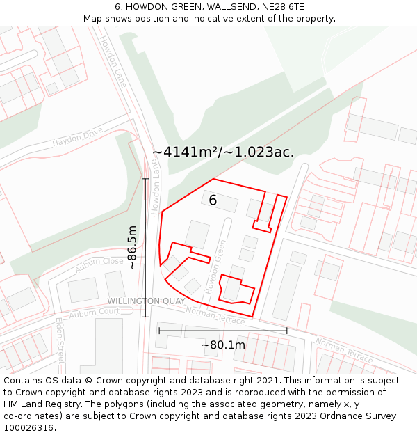6, HOWDON GREEN, WALLSEND, NE28 6TE: Plot and title map