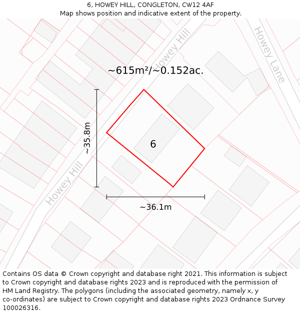 6, HOWEY HILL, CONGLETON, CW12 4AF: Plot and title map