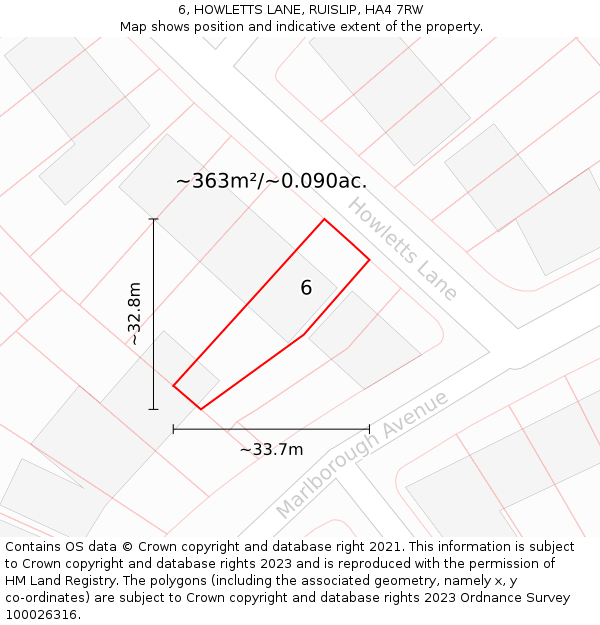6, HOWLETTS LANE, RUISLIP, HA4 7RW: Plot and title map