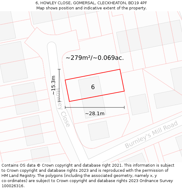 6, HOWLEY CLOSE, GOMERSAL, CLECKHEATON, BD19 4PF: Plot and title map