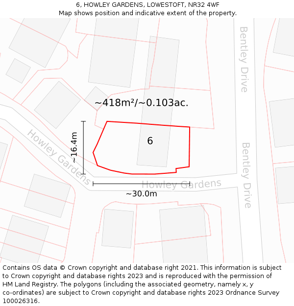 6, HOWLEY GARDENS, LOWESTOFT, NR32 4WF: Plot and title map