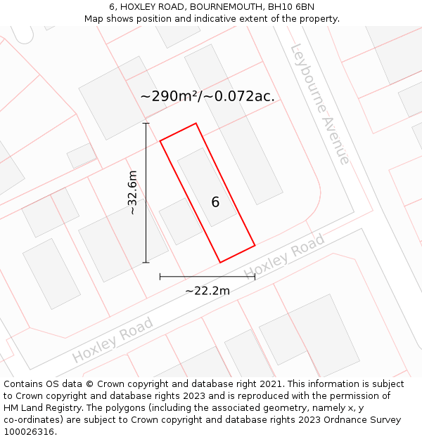 6, HOXLEY ROAD, BOURNEMOUTH, BH10 6BN: Plot and title map