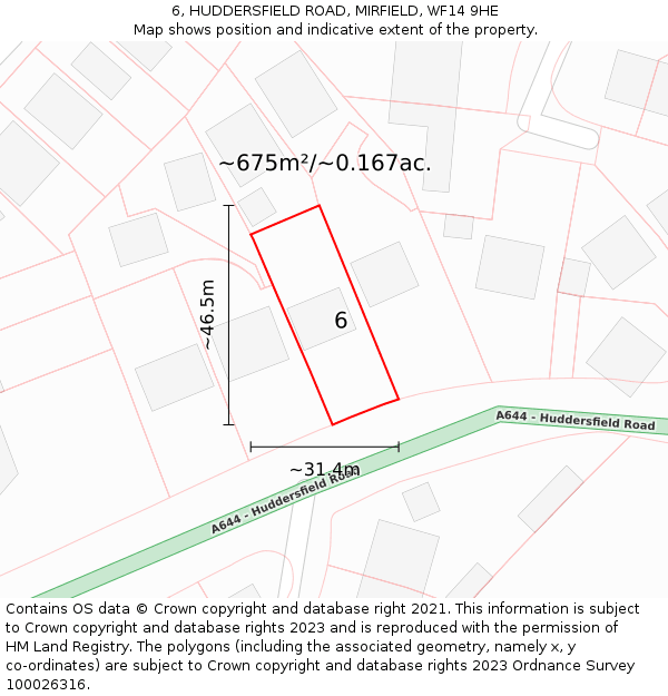 6, HUDDERSFIELD ROAD, MIRFIELD, WF14 9HE: Plot and title map