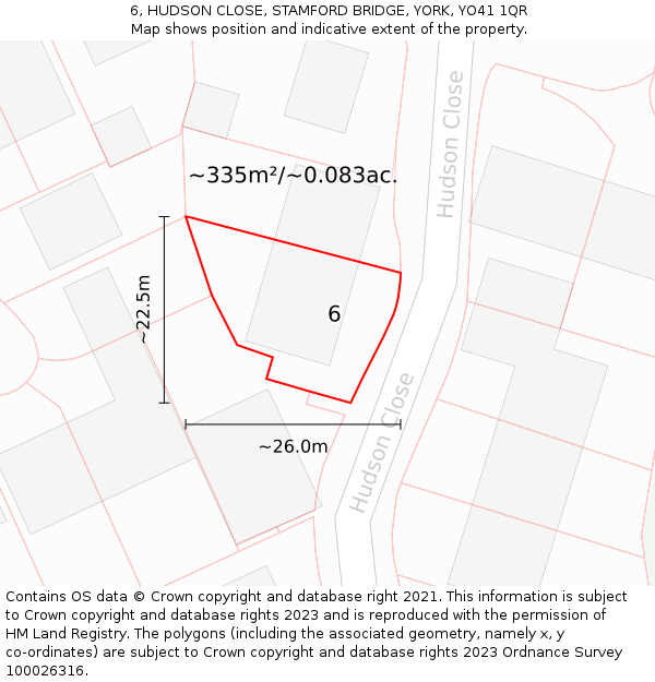 6, HUDSON CLOSE, STAMFORD BRIDGE, YORK, YO41 1QR: Plot and title map