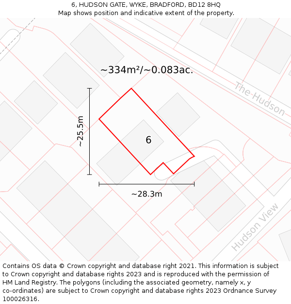 6, HUDSON GATE, WYKE, BRADFORD, BD12 8HQ: Plot and title map