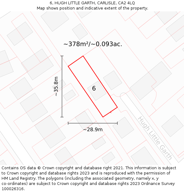 6, HUGH LITTLE GARTH, CARLISLE, CA2 4LQ: Plot and title map