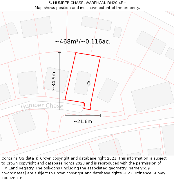 6, HUMBER CHASE, WAREHAM, BH20 4BH: Plot and title map