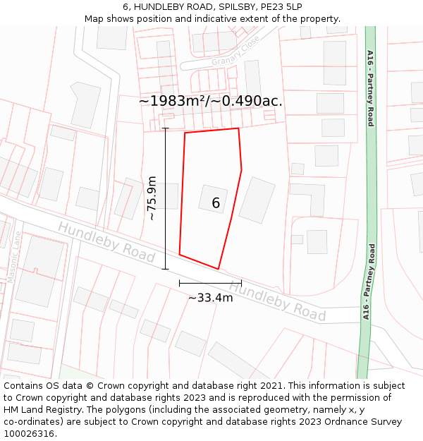 6, HUNDLEBY ROAD, SPILSBY, PE23 5LP: Plot and title map