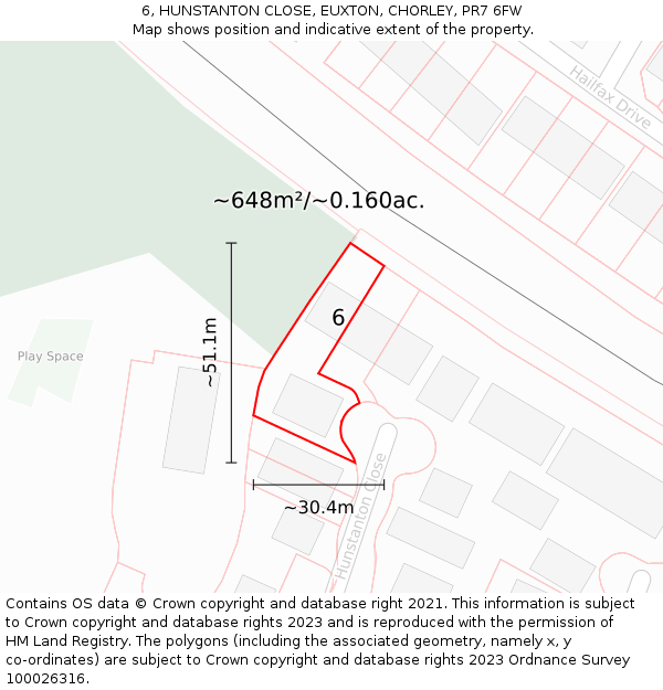 6, HUNSTANTON CLOSE, EUXTON, CHORLEY, PR7 6FW: Plot and title map