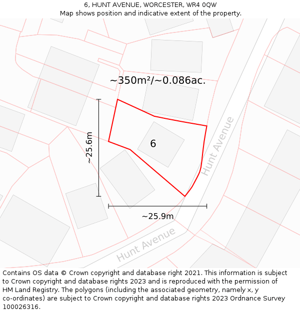6, HUNT AVENUE, WORCESTER, WR4 0QW: Plot and title map