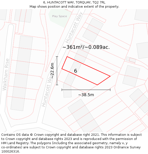 6, HUNTACOTT WAY, TORQUAY, TQ2 7RL: Plot and title map