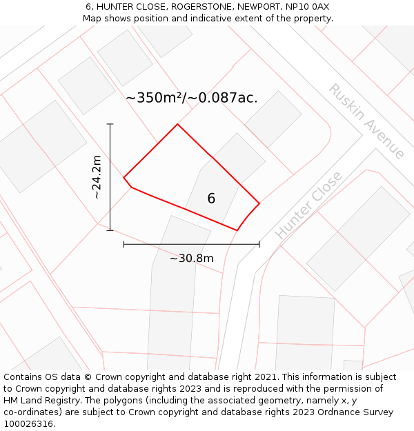 6, HUNTER CLOSE, ROGERSTONE, NEWPORT, NP10 0AX: Plot and title map