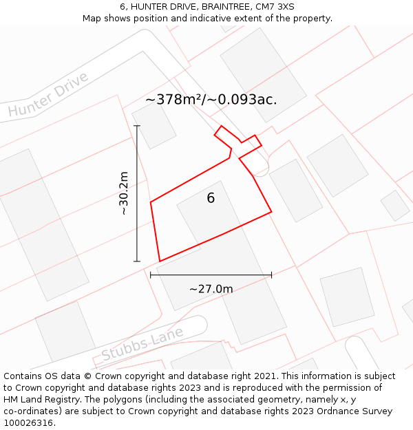 6, HUNTER DRIVE, BRAINTREE, CM7 3XS: Plot and title map