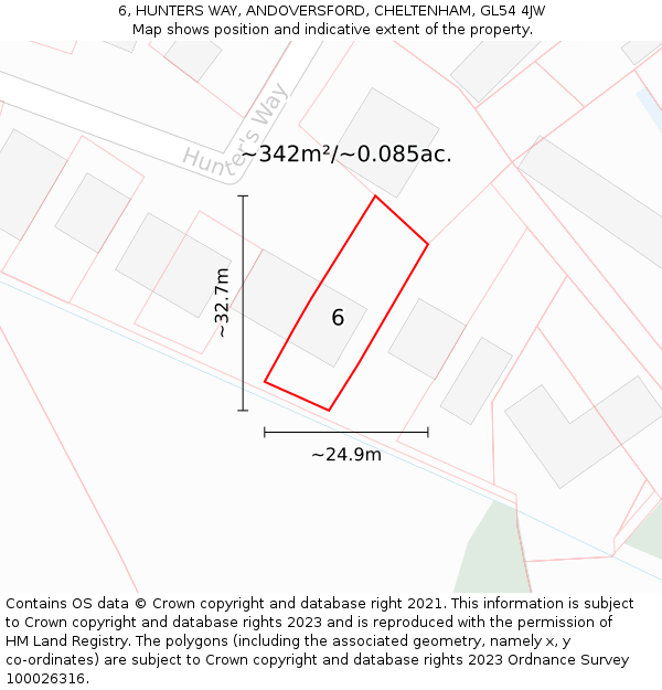 6, HUNTERS WAY, ANDOVERSFORD, CHELTENHAM, GL54 4JW: Plot and title map