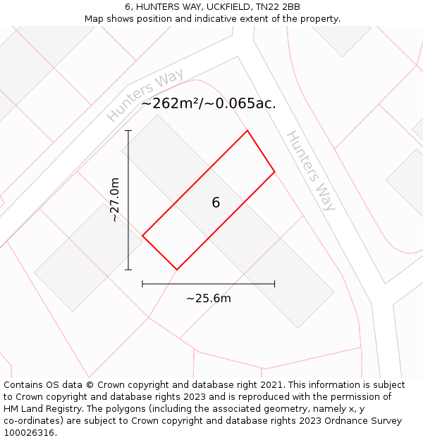 6, HUNTERS WAY, UCKFIELD, TN22 2BB: Plot and title map
