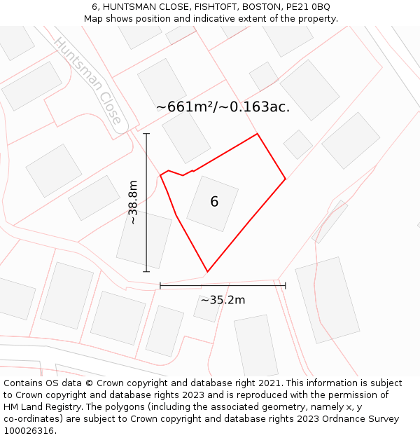6, HUNTSMAN CLOSE, FISHTOFT, BOSTON, PE21 0BQ: Plot and title map