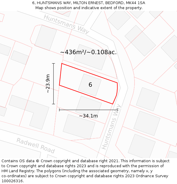 6, HUNTSMANS WAY, MILTON ERNEST, BEDFORD, MK44 1SA: Plot and title map