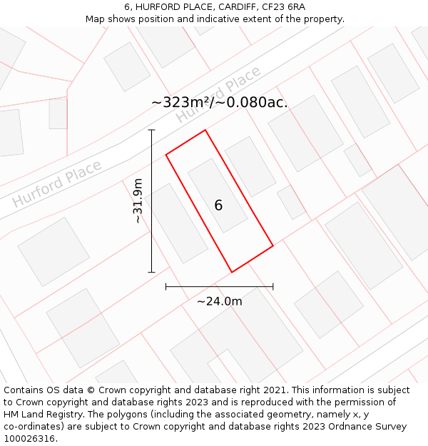 6, HURFORD PLACE, CARDIFF, CF23 6RA: Plot and title map