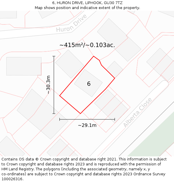 6, HURON DRIVE, LIPHOOK, GU30 7TZ: Plot and title map