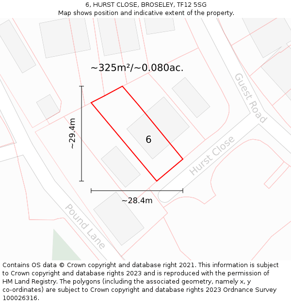 6, HURST CLOSE, BROSELEY, TF12 5SG: Plot and title map