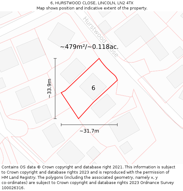 6, HURSTWOOD CLOSE, LINCOLN, LN2 4TX: Plot and title map