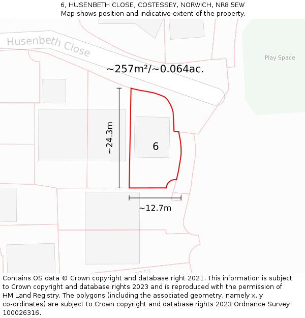 6, HUSENBETH CLOSE, COSTESSEY, NORWICH, NR8 5EW: Plot and title map
