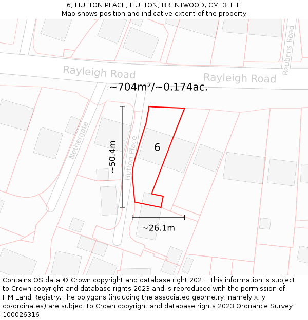 6, HUTTON PLACE, HUTTON, BRENTWOOD, CM13 1HE: Plot and title map