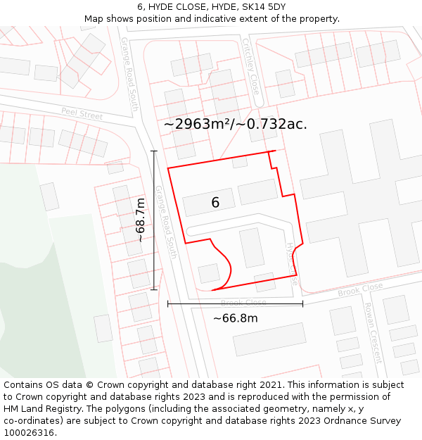 6, HYDE CLOSE, HYDE, SK14 5DY: Plot and title map