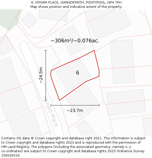 6, HYNAM PLACE, GARNDIFFAITH, PONTYPOOL, NP4 7PH: Plot and title map