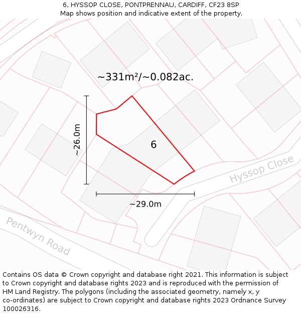 6, HYSSOP CLOSE, PONTPRENNAU, CARDIFF, CF23 8SP: Plot and title map