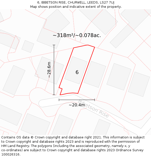 6, IBBETSON RISE, CHURWELL, LEEDS, LS27 7UJ: Plot and title map