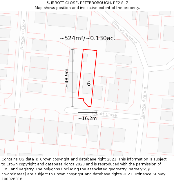 6, IBBOTT CLOSE, PETERBOROUGH, PE2 8LZ: Plot and title map