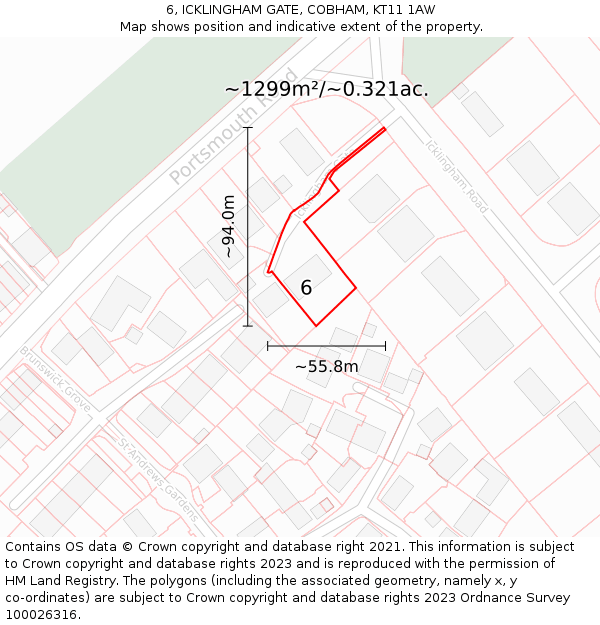 6, ICKLINGHAM GATE, COBHAM, KT11 1AW: Plot and title map